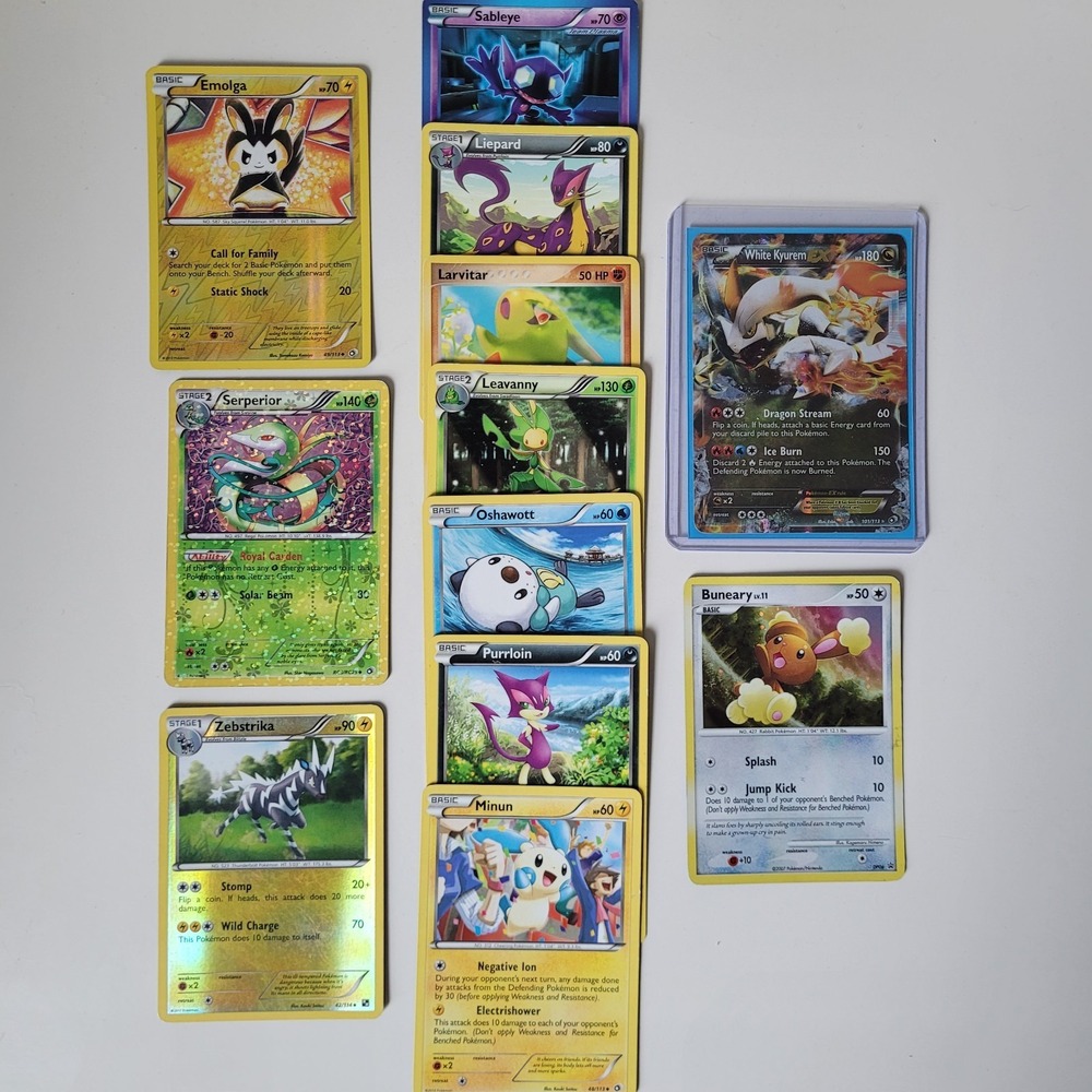 Pokemon Card Lot Black & White Era 12 Cards White Kyurem EX, Emolga Reverse Holo